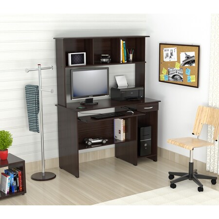 Inval Computer WorkCentre w/Hutch 47.24 in. W Espresso Rectangular 1 -Drawer with Keyboard Tray CC-2501S